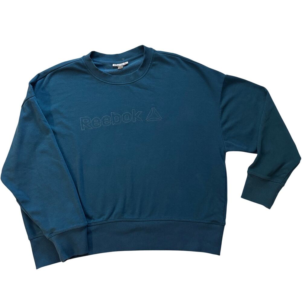 Ladies Reebok XL Deep Teal Embroidered Logo Crew Neck Oversized Sweatshirt